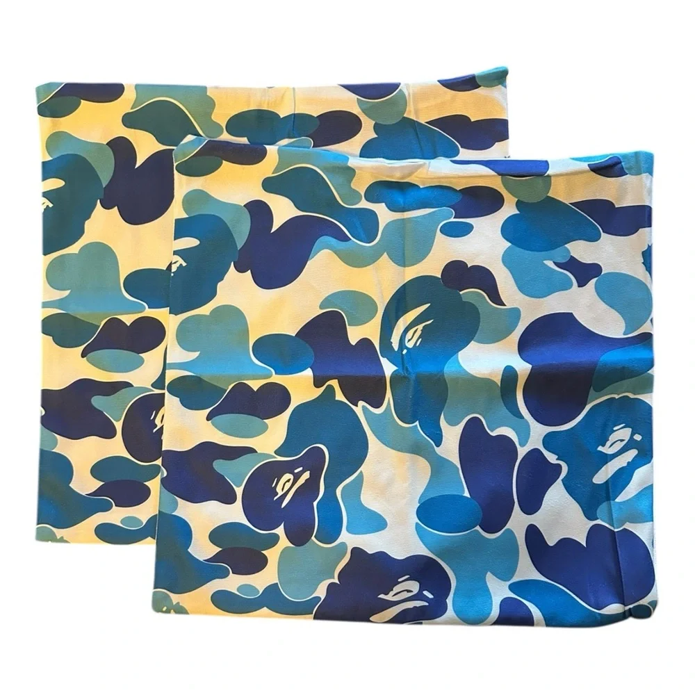 Set of 2 Blue Camouflage Abstract Throw Pillow Covers – 18x18”